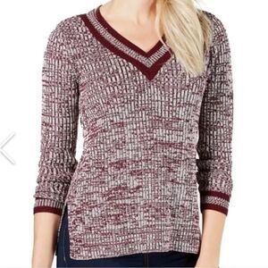 Maison Jules Oreppy Collegiate Women's V Neck Sweater Knit Dark Red Size S